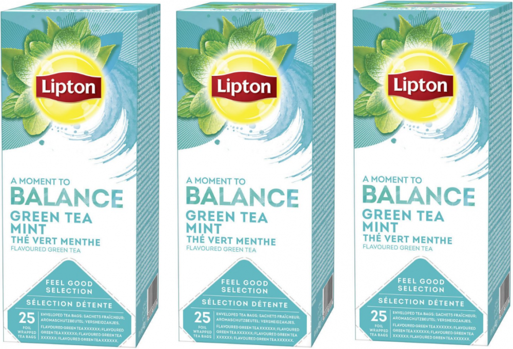3x Herbata zielona smakowa w kopertach Lipton Classic Green Tea Mint, mięta, 25 sztuk x 1.6g