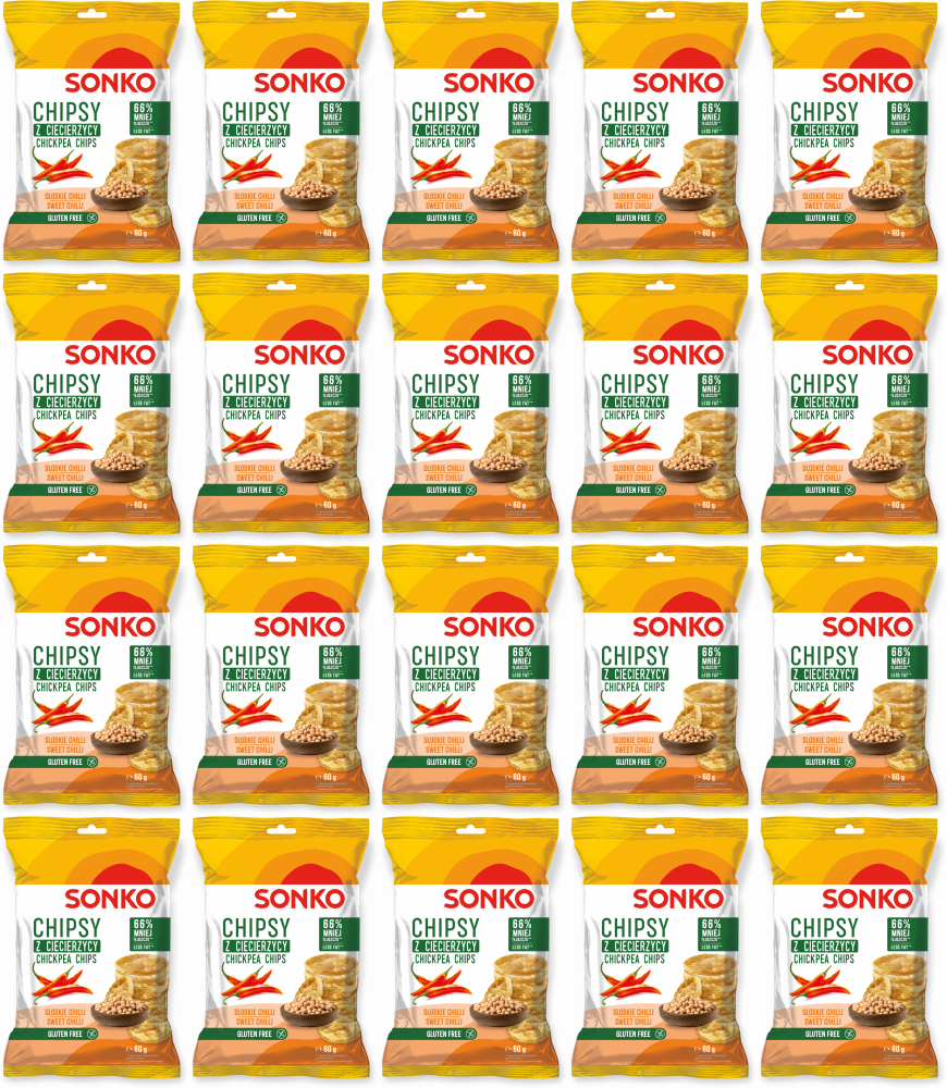 20x Chipsy z ciecierzycy Sonko, słodkie chili, 60g