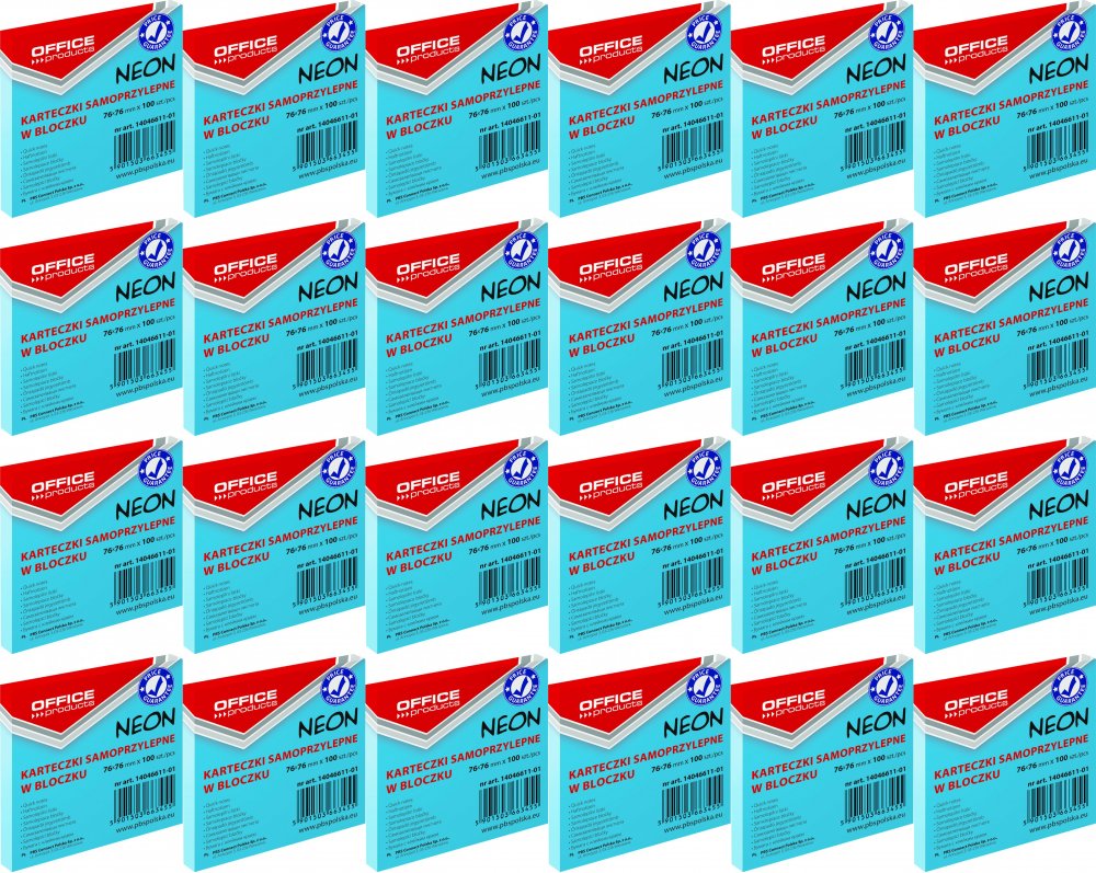 24x Karteczki samoprzylepne Office Products, 76x76mm, 100 karteczek, neonowy niebieski