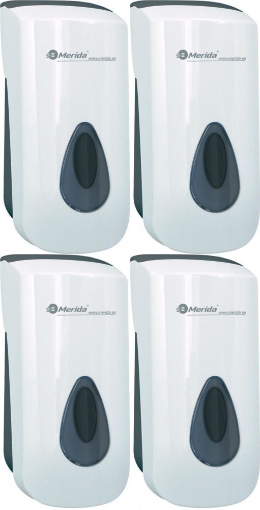 4x Dozownik do mydła w płynie Merida Top Mini, szare okienko, 9cmx19cmx9.8cm, 400ml, biały