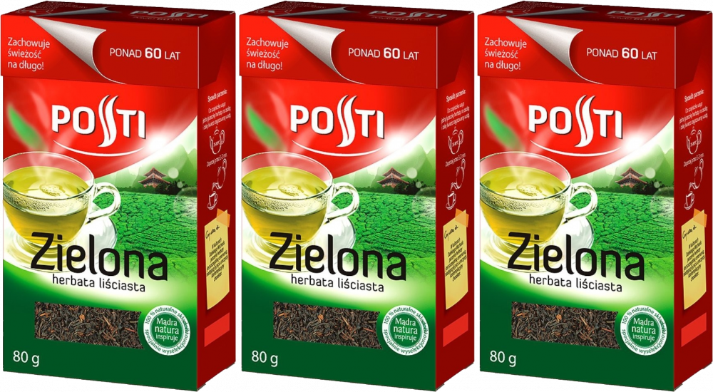 3x Herbata zielona liściasta Posti, 80g