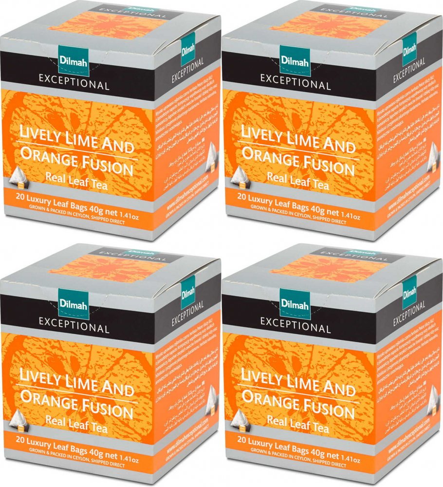 4x Herbata czarna w piramidkach Exceptional Dilmah Lively Lime and Orange Fusion, kardamon i pomarańcza, 20 sztuk x 2g