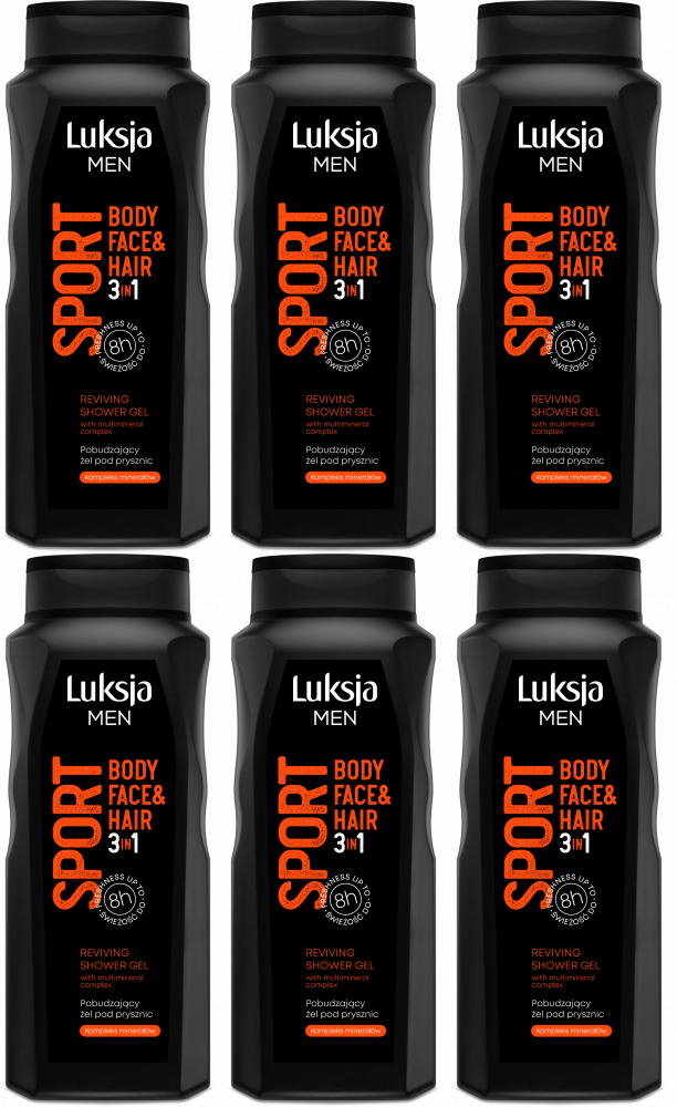 6x Żel pod prysznic Luksja Men Sport 3w1, 500ml