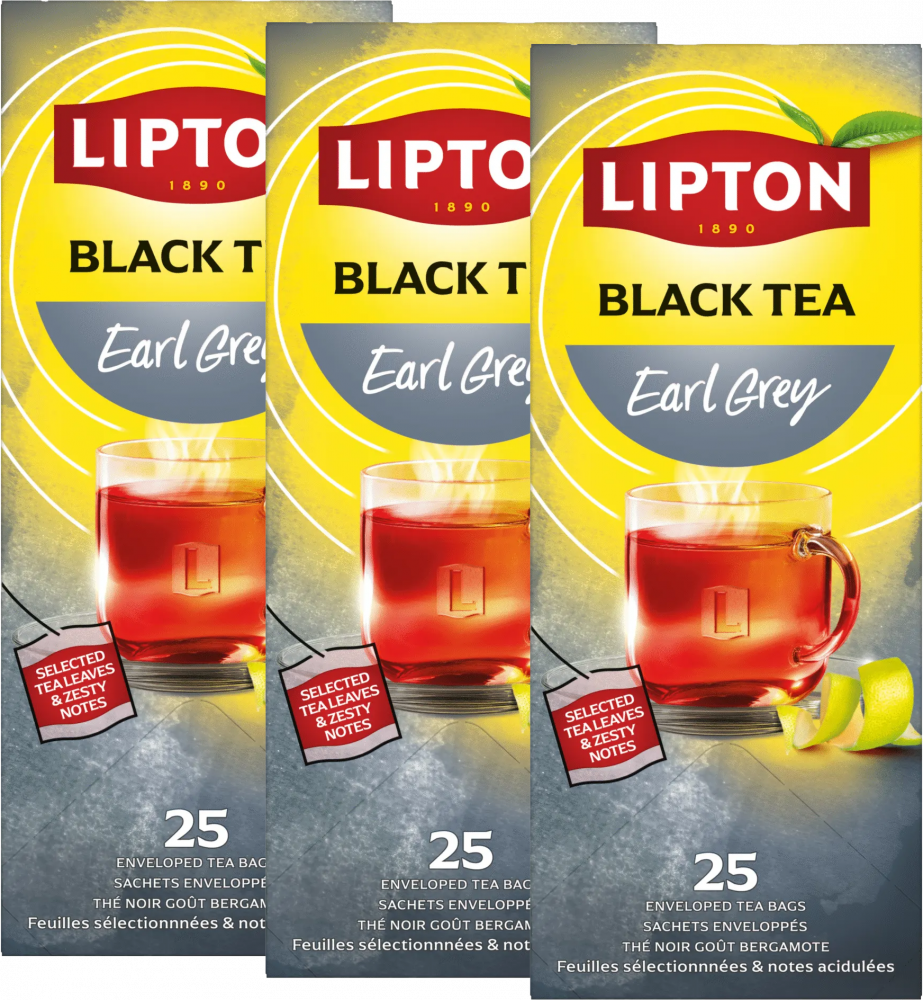 3x Herbata Earl Grey w kopertach Lipton Classic, 25 sztuk x 2g