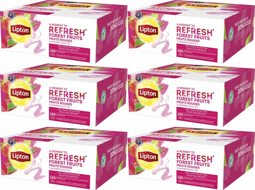 6x Herbata czarna aromatyzowana w kopertach Lipton Classic Forest Fruits, owoce leśne, 100 sztuk x 1.6g