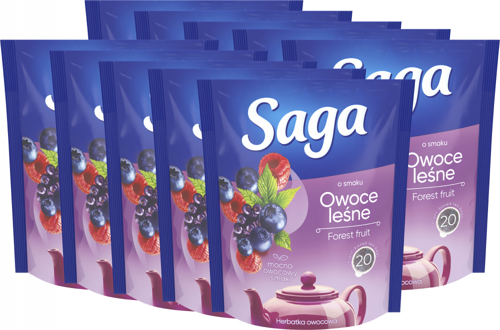 10x Herbata owocowa w torebkach Saga, owoce leśne, 20 sztuk x 1.7g