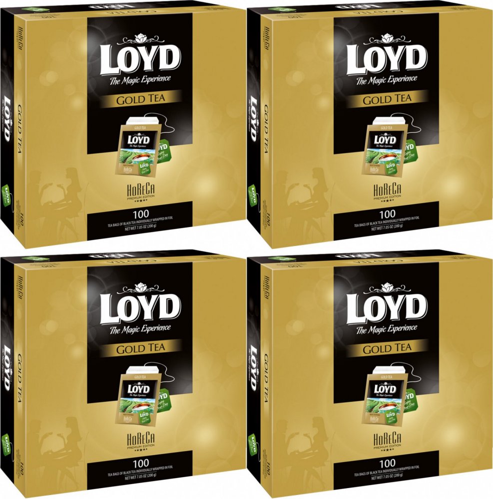 4x Herbata czarna w kopertach Loyd Horeca Gold Tea, 100 sztuk x 2g