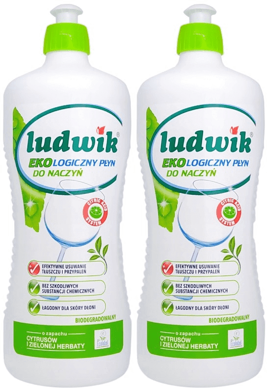 2x Płyn do naczyń Ludwik Ekologiczny, cytrusy i zielona herbata, 900ml