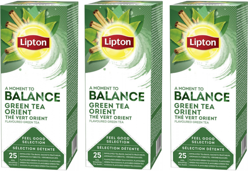 3x Herbata zielona smakowa w kopertach Lipton Classic Green Tea Orient, 25 sztuk