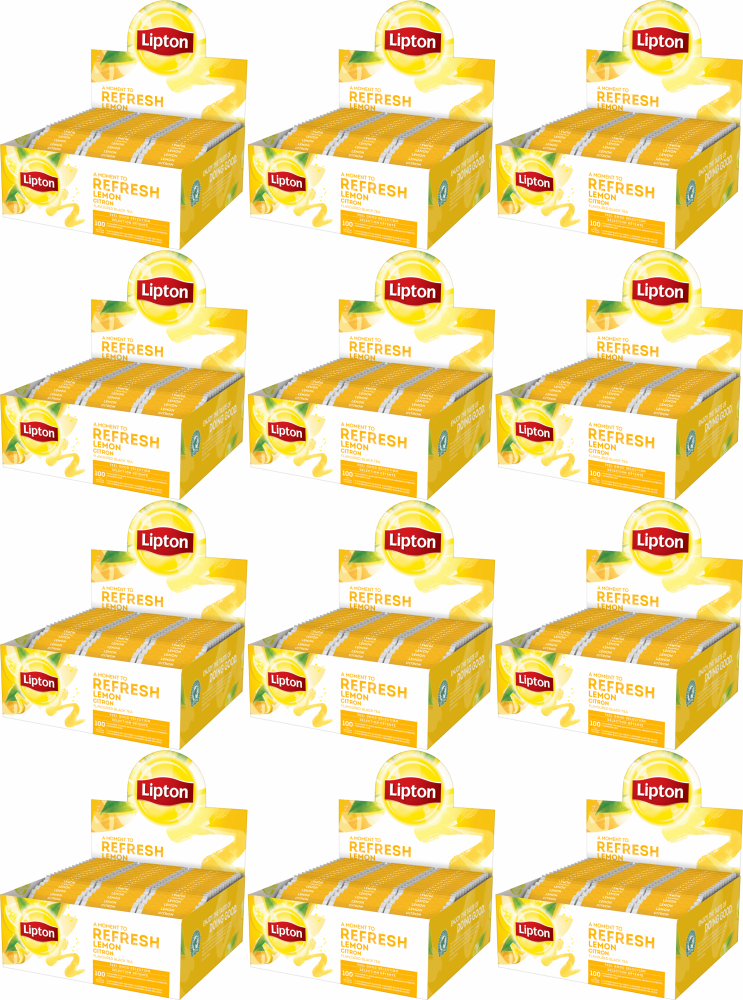 12x Herbata czarna aromatyzowana w kopertach Lipton Classic Lemon, cytryna, 100 sztuk x 1.6g