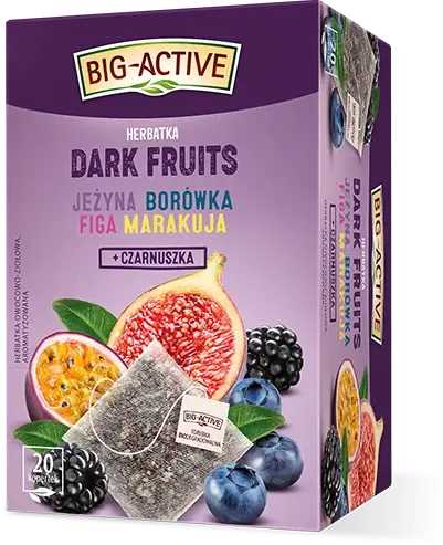 Herbata owocowo-ziołowa w kopertach Big Active Dark Fruits, jeżyna/borówka/figa/marakuja + czarnuszka, 20 sztuk x 2.25g