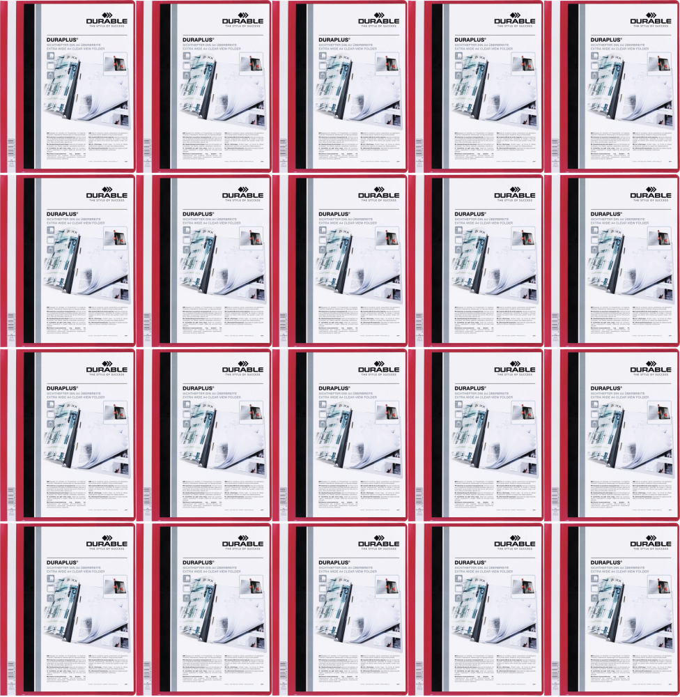 20x Skoroszyt plastikowy Duraplus Durable, A4, prezentacyjny, czerwony