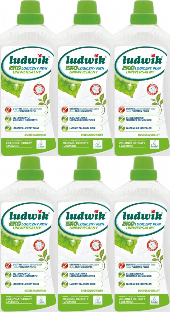 6x Płyn uniwersalny Ludwik Ekologiczny, zielona herbata i jaśmin, 1l