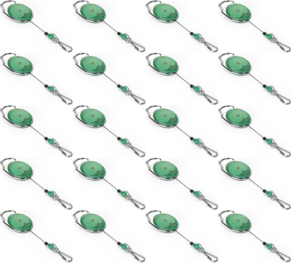 20x Mechanizm ściągający Durable Jojo Style, metalowe zapięcie - karabińczyk, linka 80cm, zielony