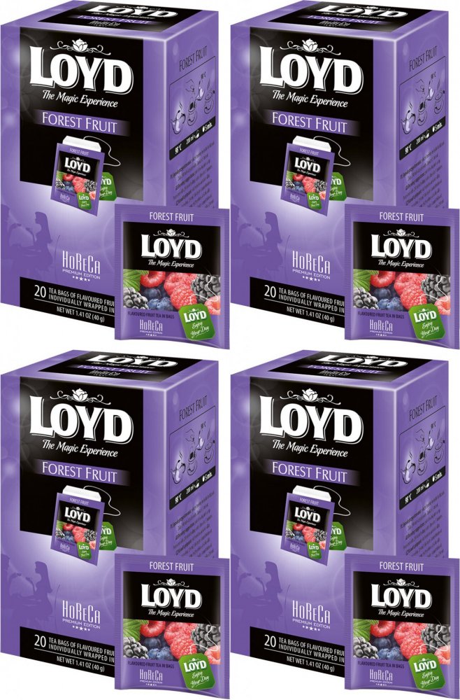 4x Herbata owocowa w kopertach Loyd Horeca Premium Forest Fruit, owoce leśne, 20 sztuk x 2g