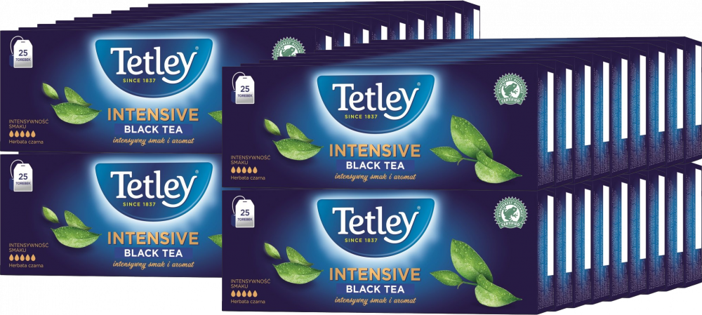 36x Herbata czarna w torebkach Tetley Intensive Black, 25 sztuk x 2g