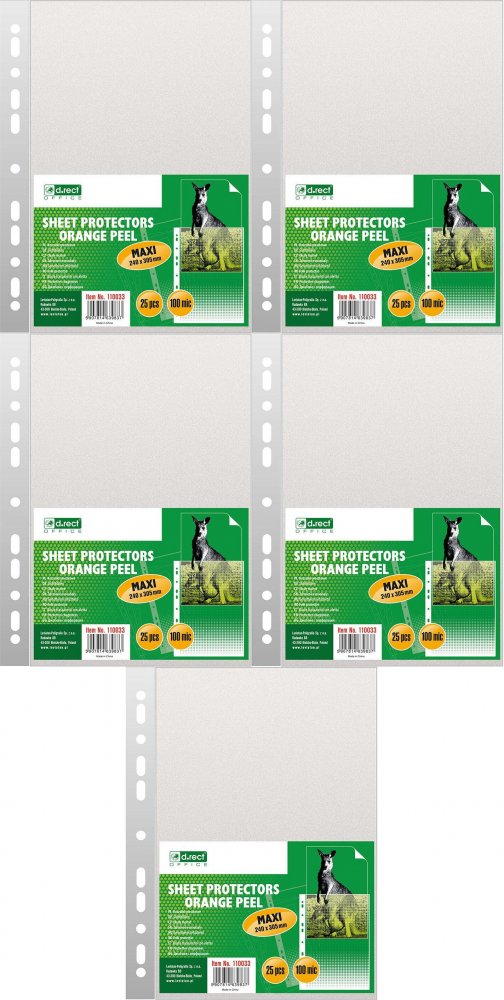 5x Koszulki groszkowe D.Rect Maxi, A4+, 240x305mm, 100μm, 25 sztuk, transparentny