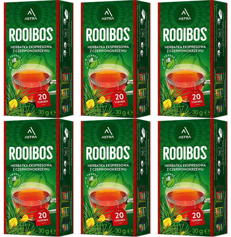 6x Herbata Rooibos w torebkach Astra, 20 sztuk x 1.5g