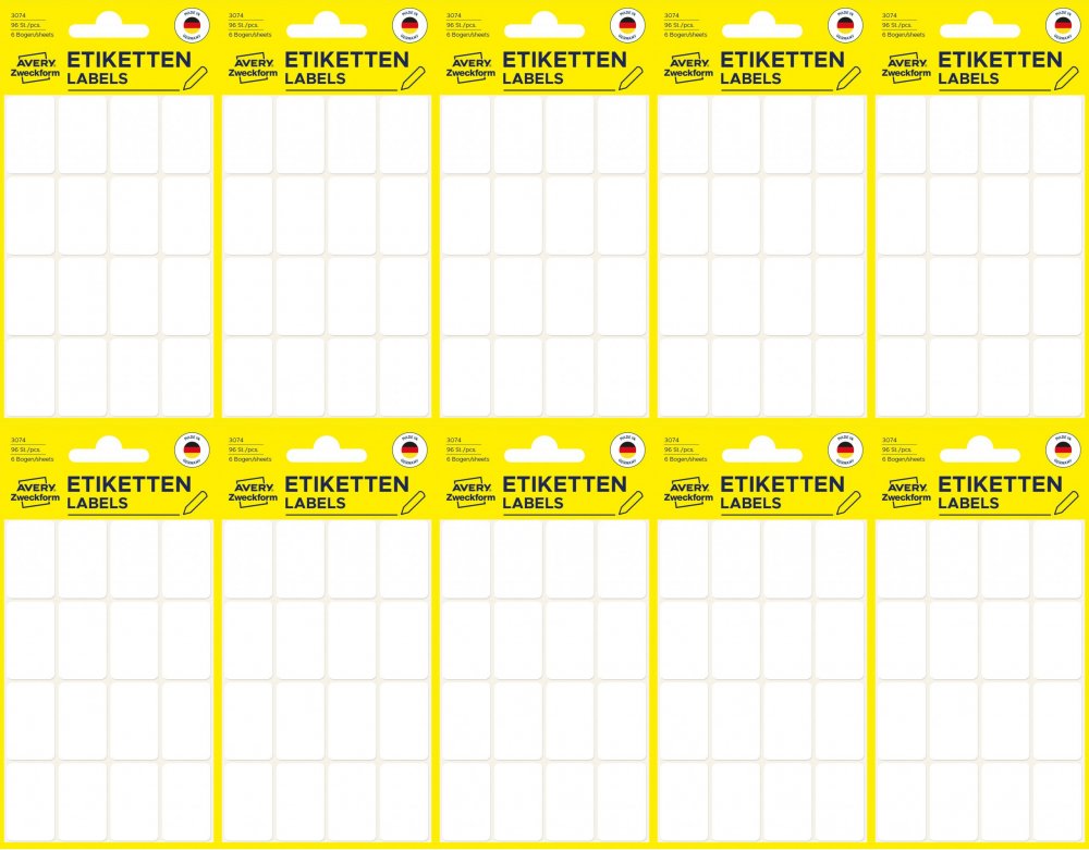 10x Minietykiety Avery Zweckform, do opisywania ręcznego, 29x18mm, 6 arkuszy, biały