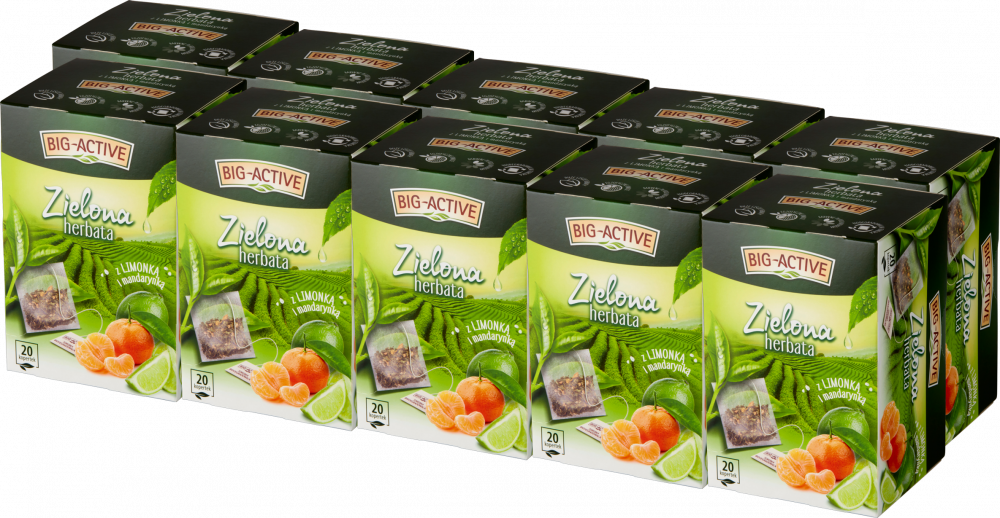 10x Herbata zielona smakowa w kopertach Big-Active, limonka i mandarynka 20 sztuk x 1,5g