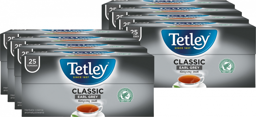 8x Herbata Earl Grey w torebkach Tetley Classic, 25 sztuk x 1.5g