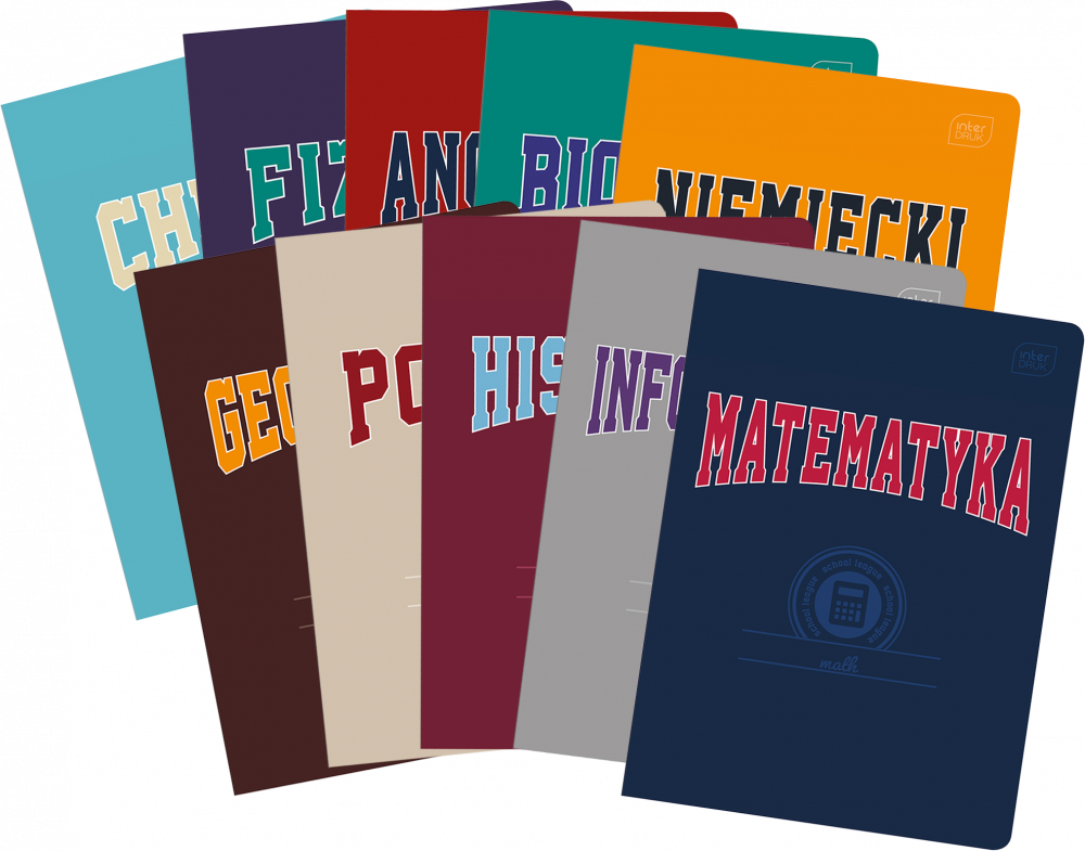 3x Zeszyt przedmiotowy Interdruk, A5, 60 kartek, 10 sztuk: Fizyka, Niemiecki, Geografia, Polski, Biologia, Chemia, Angielski, Historia, Informatyka, 