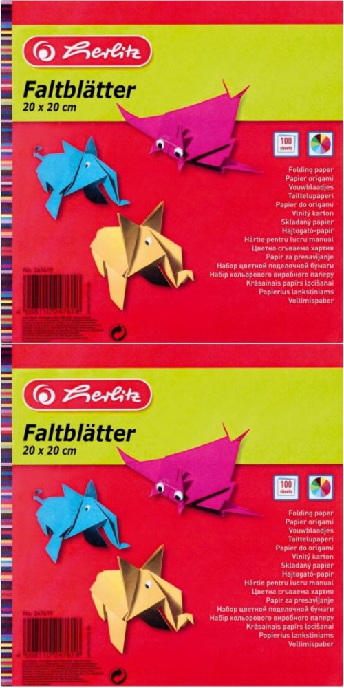 2x Papier do origami Herlitz, 20x20, dwustronny, 100 arkuszy, mix kolorów