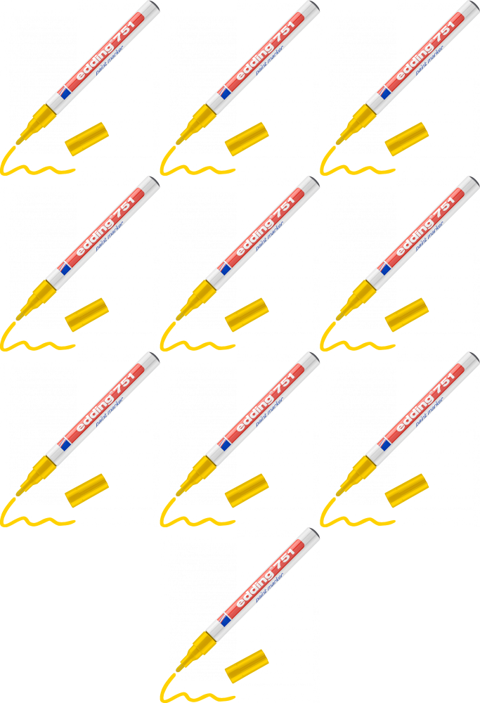 10x Marker olejowy edding 751, w aluminiowej obudowie, okrągła, 1-2m żółty