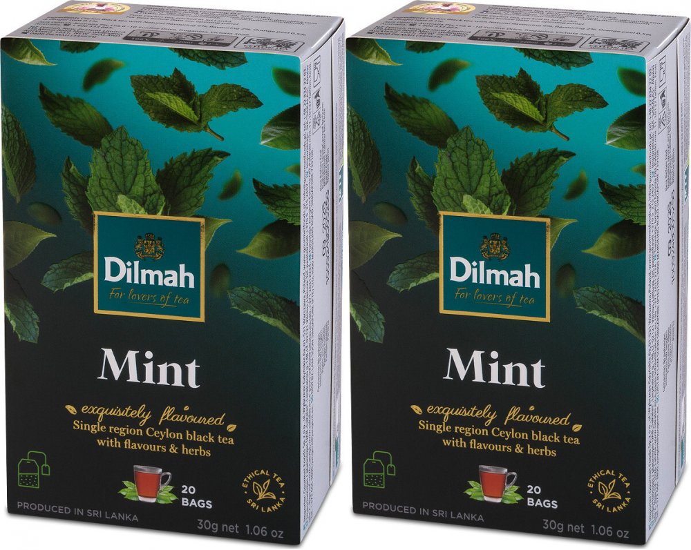 2x Herbata czarna aromatyzowana w torebkach Dilmah Mint, mięta, 20 sztuk x 1.5g