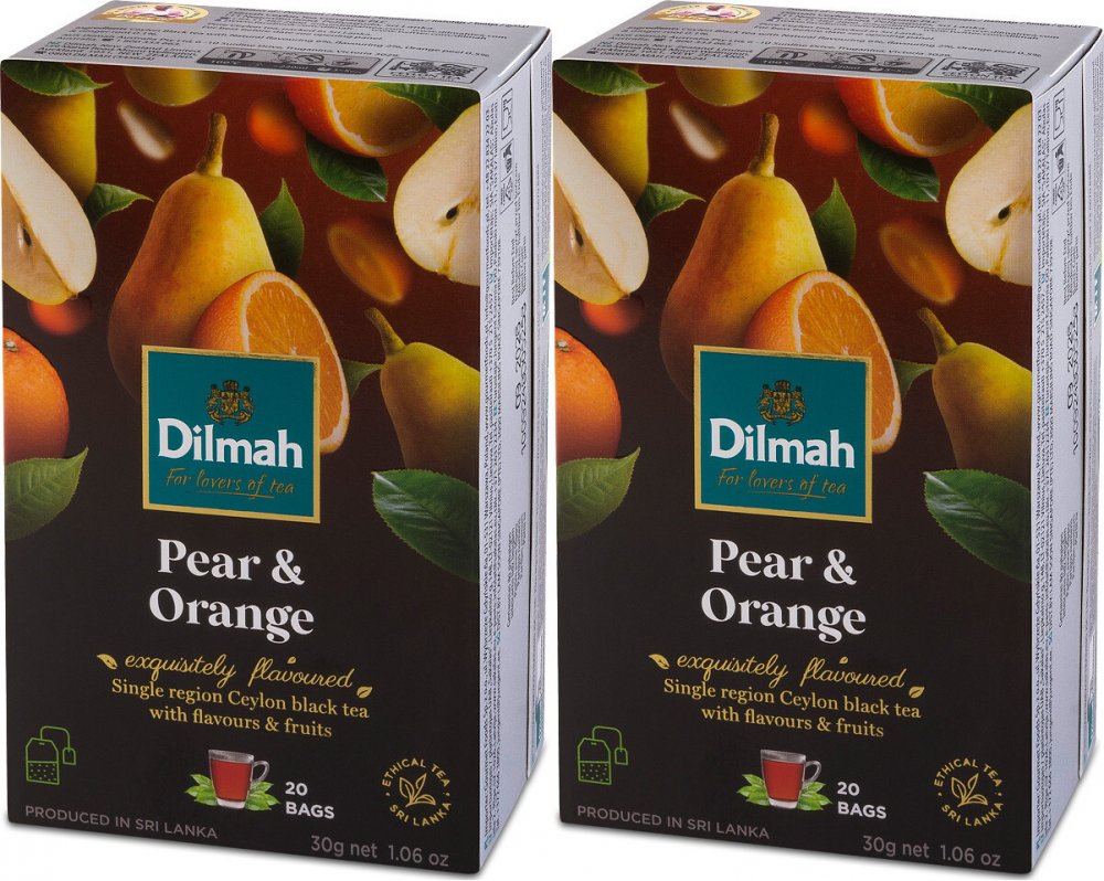 2x herbata czarna aromatyzowana w torebkach Dilmah, gruszka i pomarańcza, 20 sztuk x 1.5g