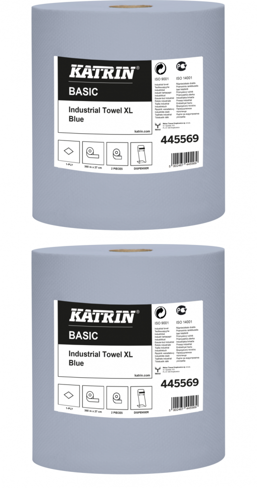 2x Czyściwo papierowe Katrin Basic XL Blue, 1-warstwowe, 27cm x 360m, 1 rolka, niebieski