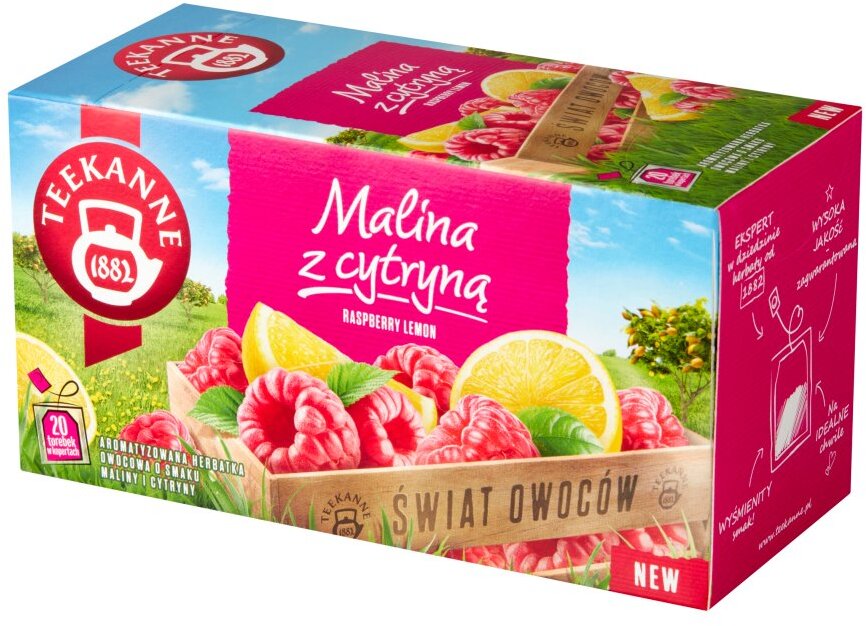 Herbata owocowa w kopertach Teekanne, malina z cytryną, 20 sztuk x 2.25g