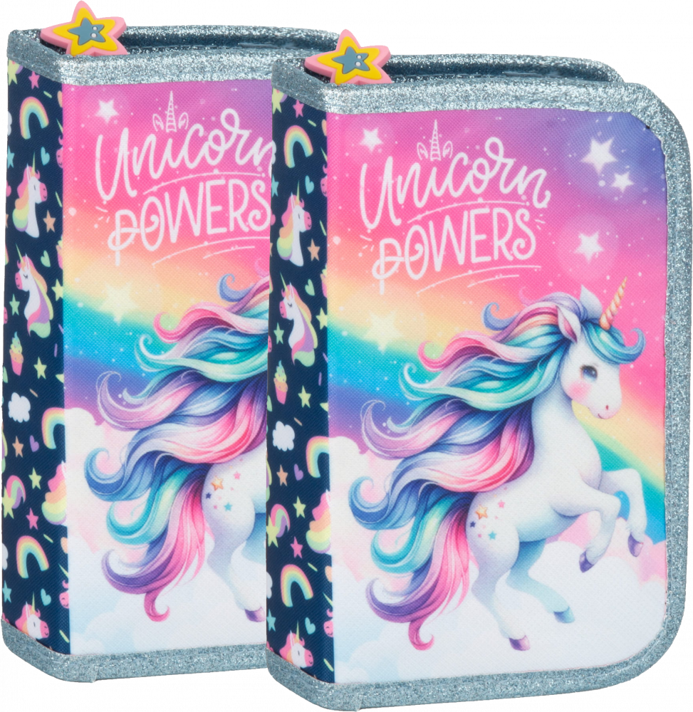 2x Piórnik szkolny Derform Jednorożec 16, 1-komorowy, z wyposażeniem, granatowy