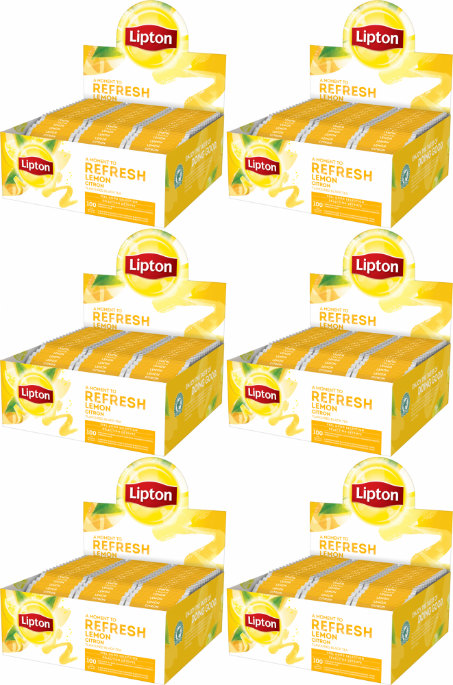 6x Herbata czarna aromatyzowana w kopertach Lipton Classic Lemon, cytryna, 100 sztuk x 1.6g