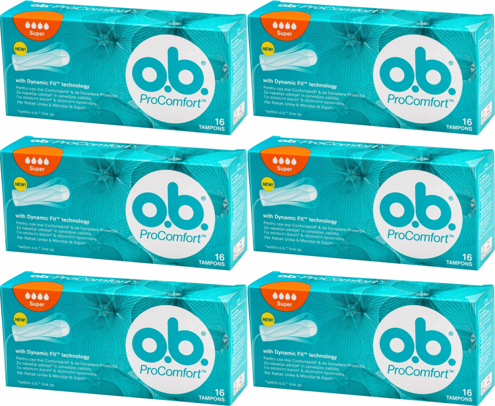 6x Tampony OB ProComfort, rozmiar Super, 16 sztuk