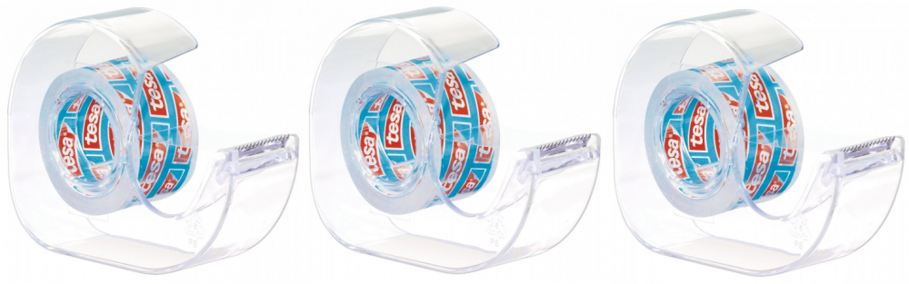 3x podajnik do taśmy klejącej Tesa Crystal + taśma 19mmx10m, transparentny