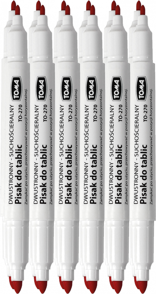 12x Marker suchościeralny Toma 270, dwustronny, okrągła, 0.8/1.5 mm, czerwony