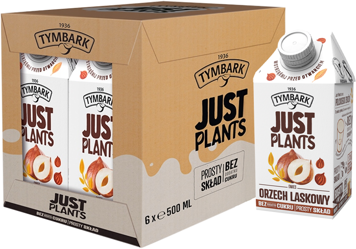 6x Napój owsiany Tymbark Just Plants, bez cukru, orzech laskowy, 0.5l