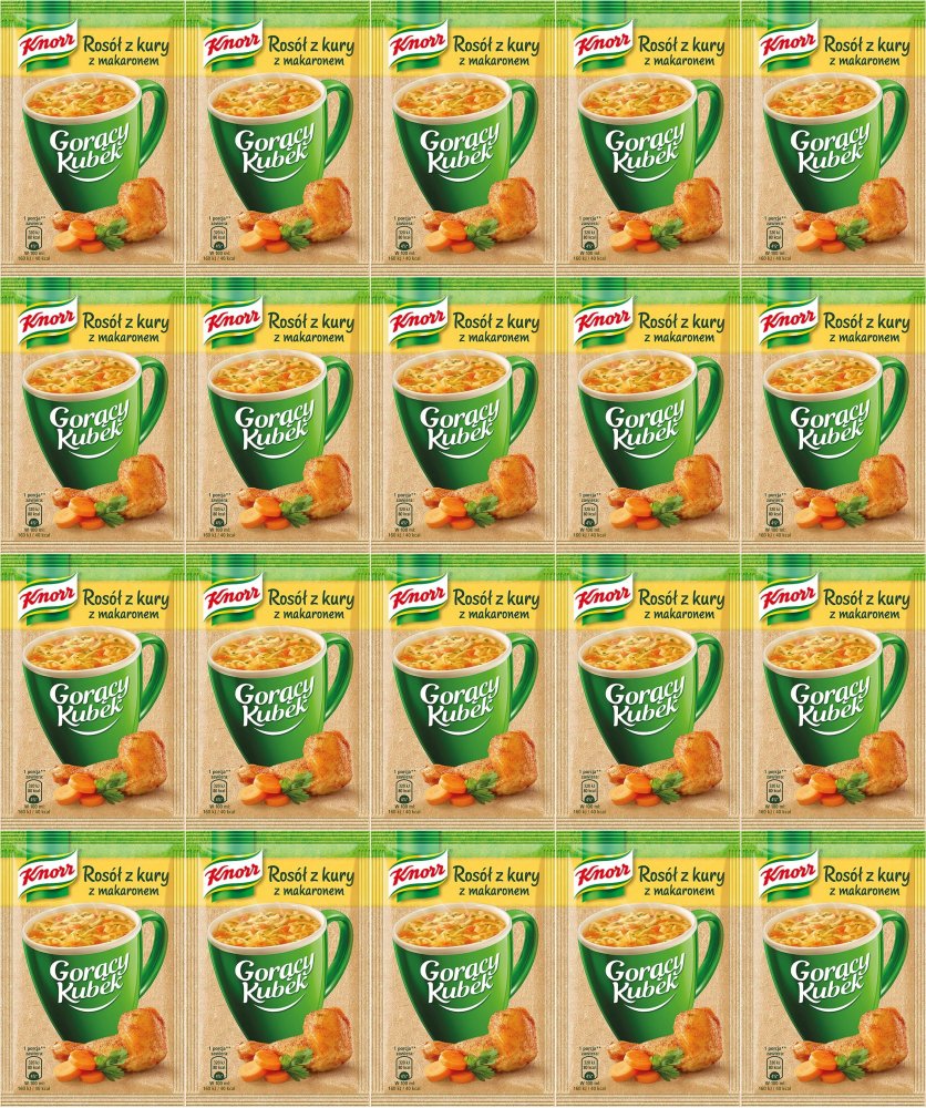 20x Zupa Knorr Gorący Kubek, rosół z kury, z makaronem, 12g