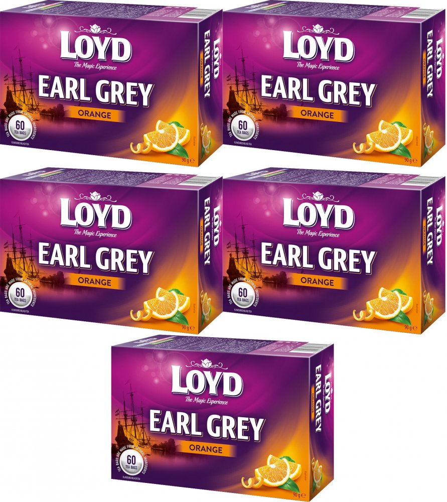 5x Herbata Earl Grey w torebkach Loyd Orange, pomarańcza, 60 sztuk x 1.5g