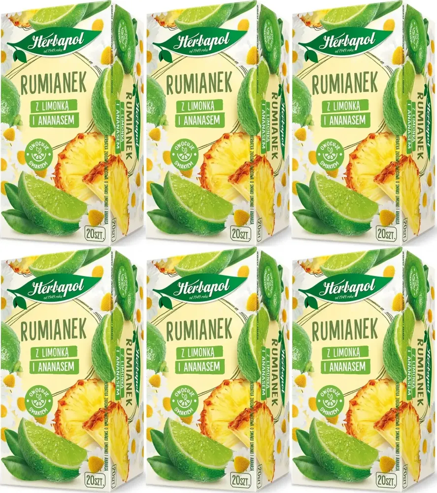 6x Herbata w torebkach Herbapol, rumianek z limonką i ananasem, 20 sztuk x 1.5g
