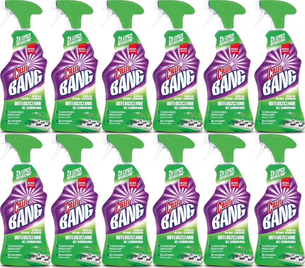 12x Środek do czyszczenia Cillit Bang Tłuszcz i Smugi, z rozpylaczem, 750ml