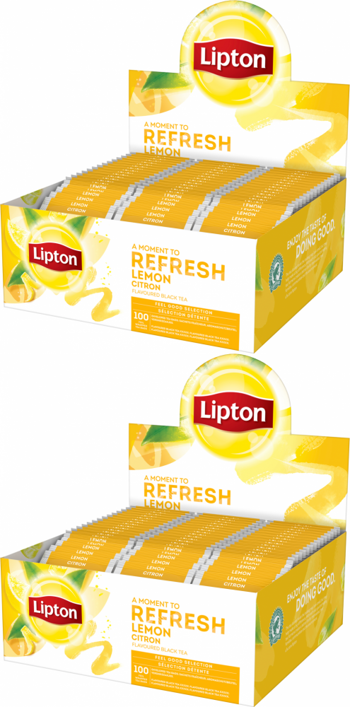 2x Herbata czarna aromatyzowana w kopertach Lipton Classic Lemon, cytryna, 100 sztuk x 1.6g