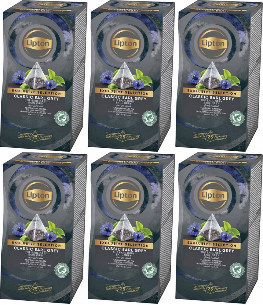 6x Herbata Earl Grey w piramidkach Lipton Classic Exclusive Selection, 25 sztuk x 1.8g
