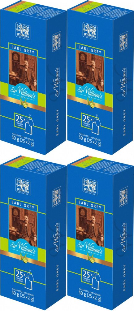 4x Herbata Earl Grey w torebkach Sir William's London, 25 sztuk x 2g