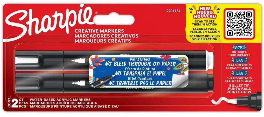 Kreatywne markery akrylowe Sharpie, okrągła, 2.5mm, 2 sztuki, mix kolorów