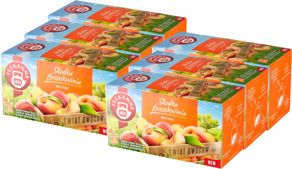 6x Herbata owocowa w kopertach Teekanne Świat Owoców, słodka brzoskwinia, 20 sztuk x 2.25g