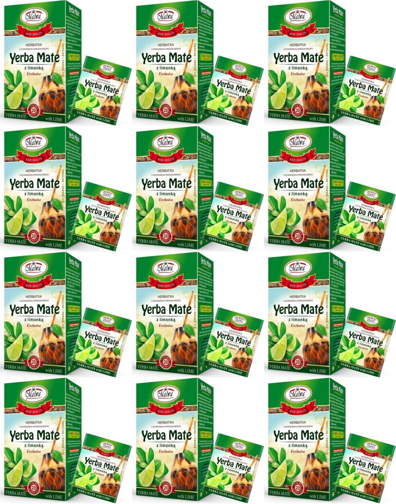 12x Herbata Yerba Mate w kopertach Malwa, z limonką, 20 sztuk x 2g