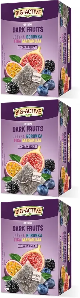 3x Herbata owocowo-ziołowa w kopertach Big Active Dark Fruits, jeżyna/borówka/figa/marakuja + czarnuszka, 20 sztuk x 2.25g