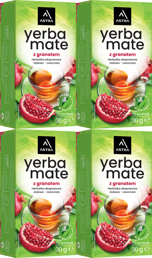 4x Herbata Yerba Mate w torebkach Astra, ziołowo-owocowa, granat, 20 sztuk x 1.5g